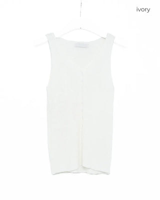 Deep V-neck button tank top