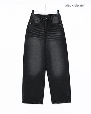 Vintage Whisker Washed Straight Denim Pants