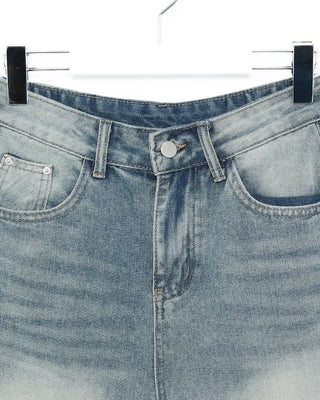 High-waisted flared Bermuda denim pants