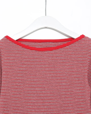 Border Slash Neck Cropped Sleeve T-Shirt