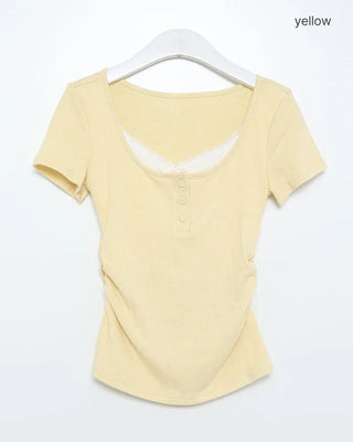 Lace-top layered half T-shirt