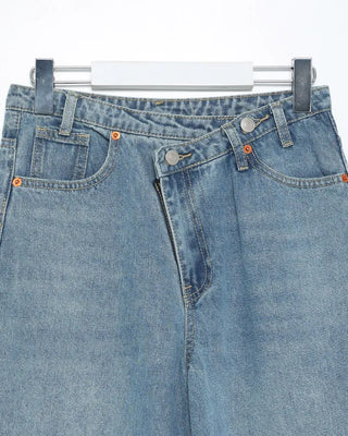 Asymmetrical wide-leg denim pants