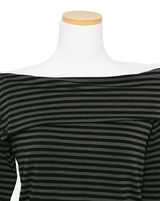 Striped off-shoulder long t-shirt