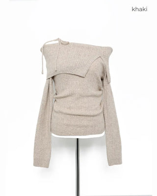 Ribbon strap off-shoulder knit