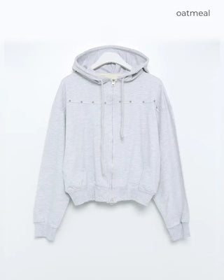 Studded Vintage Hooded Zip-Up