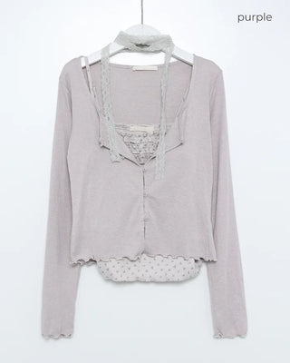 Flower lace camisole & cardigan set