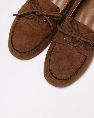 Suede ribbon loafers