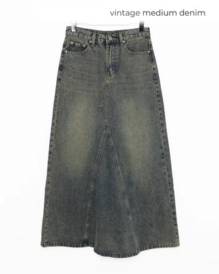 Slit maxi denim skirt