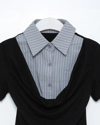 Drape neck layered short-sleeved shirt