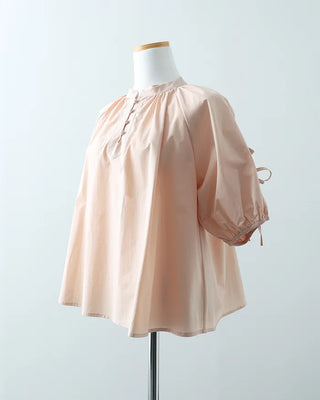 (ORIGINAL) Henley Neck Ribbon Balloon Blouse