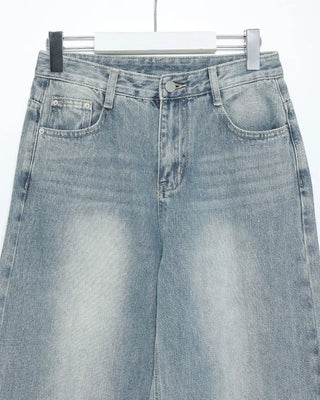 Washed wide denim pants