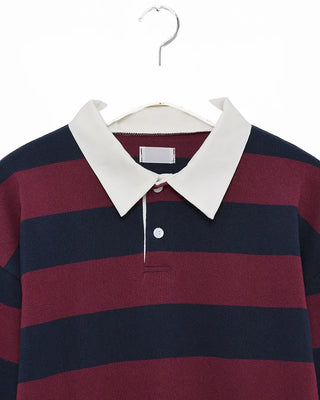 (Unisex) Wide Border Polo Neck Long T-Shirt
