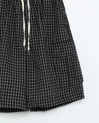 (Unisex) Check Seersucker Half Cargo Pants