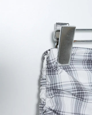 Asymmetrical check midi skirt