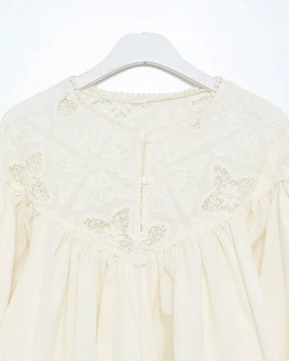 Jacquard lace balloon flare blouse