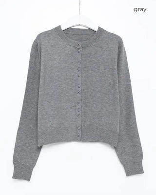 Anti-pilling color crew neck cardigan
