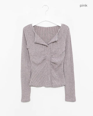 Slim Rib Shirring Cardigan