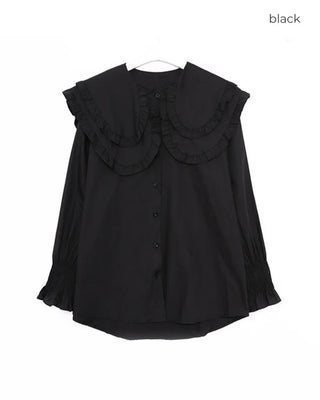Double-frilled big collar blouse