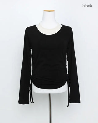 Halter neck layered shirring t-shirt