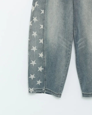 Star print balloon denim pants