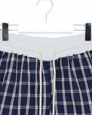 Waist two-tone check seersucker wide pants