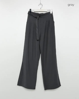 Belted back elastic waist slacks