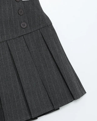 Striped button pleated mini skirt