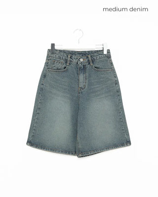 Vintage Wash Half Denim Pants