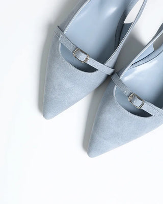 Belt-point slingback flat pumps