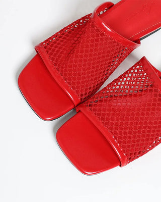 Square-toe mesh mule sandals