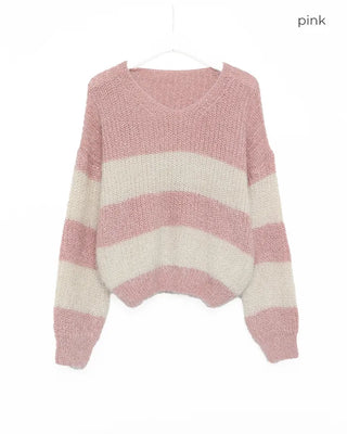 V-neck striped oversized knit