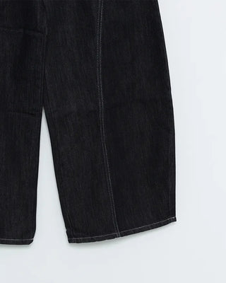 Contrast stitched curved denim wide pants