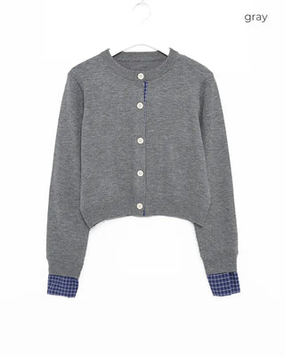 Checked two-tone knit cardigan