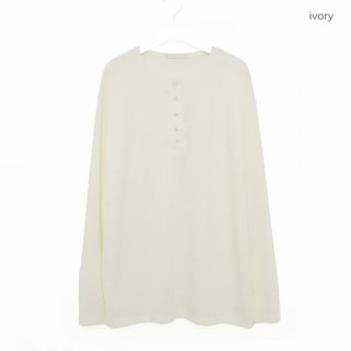 (Unisex) Henley Neck Cozy Long-Sleeve T-Shirt