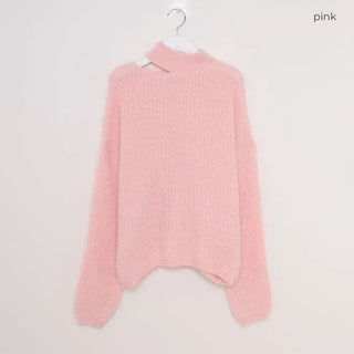 Fluffy Slit Half-Neck Knit