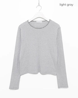 Round neck simple striped long T-shirt