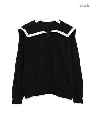 Sailor collar slit button sweatshirt