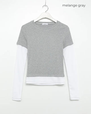 Two-tone layered long-sleeve T-shirt