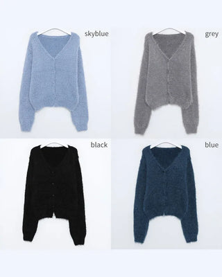 V-neck loose-fit shaggy knit