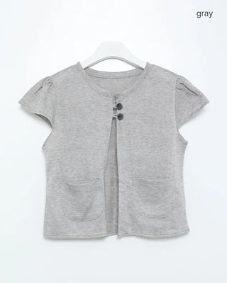 Loop-two-button cap-sleeve cardigan