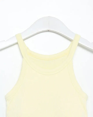 Ribbed U-neck sleeveless top with built-in cups