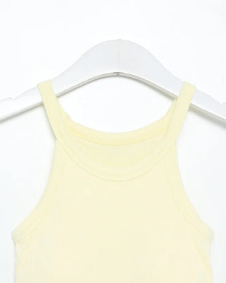 Ribbed U-neck sleeveless top with built-in cups