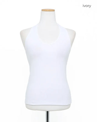 V-Halter Neck Ribbed Top