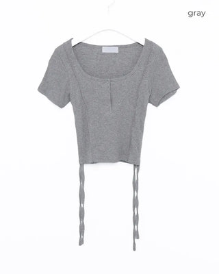Side Shirring Button Half Sleeve T-Shirt