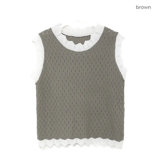 Two-tone perforated knit top