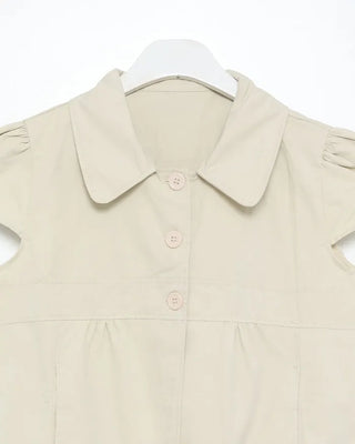 Button-up puff-sleeve cotton blouse