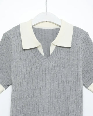 Cable bicolor short-sleeved knit