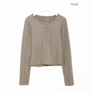 Ribbed 4-button round long sleeve