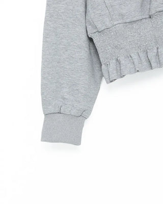 Shirred ruffle hem zip hoodie