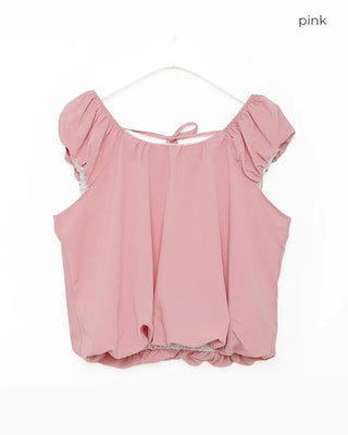 Back ribbon shirred blouse
